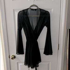 Foxblood Iris Mesh Wrap Dress